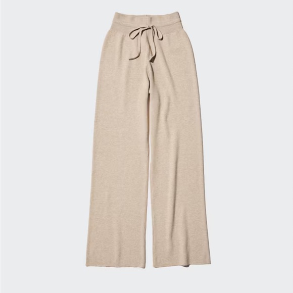 Beige Uniqlo Washable Knit Ribbed Pants - Picture 1 of 7